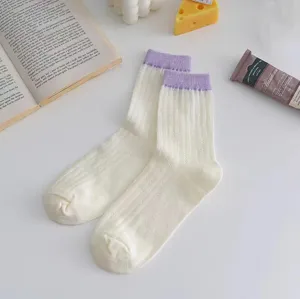 Women summer mesh breathable mid-calf socks pure cotton daily wear cute style main view