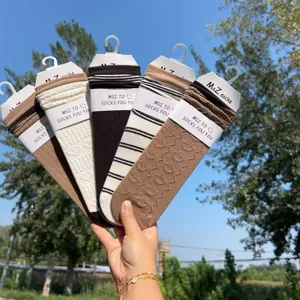 Women knit slouch socks autumn winter casual long tube striped solid color hosiery set 5 pairs
