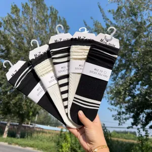 Autumn women slouch socks striped long socks preppy style black and white knee high socks