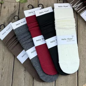 Women slouch socks long tube solid color cotton casual hosiery autumn winter knit socks