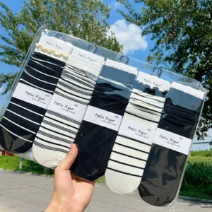 Women cotton slouch long socks striped casual school style long hosiery 5 pairs pack