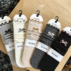 Women slouch socks sweet style bow long socks winter casual solid color hosiery