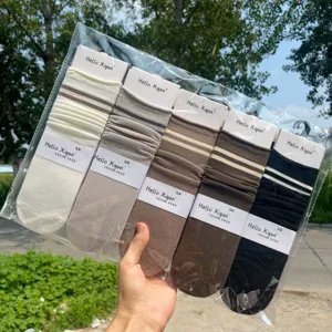 Women slouch socks cotton casual high tube Japanese style cute striped long socks 5 pairs set
