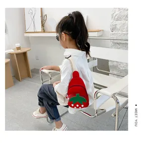 Kids Cute Strawberry Canvas Crossbody Bag Children Casual Single Shoulder Chest Bag