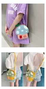 Cute cartoon mushroom house children cross-body bag, lovely shoulder bag for kids daily use.
