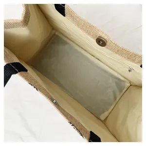 Interior view of casual cotton linen tote bag showing spacious compartment and pocket details.