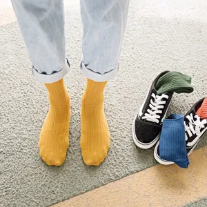 Heren Casual Effen Kleur Verticaal Gestreepte Kuitlange Katoenen Sokken Ademend Zweetabsorberend Zakelijk Sport Lange Sokken