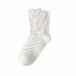 Calzini bianchi in stile giapponese da donna, calzetteria in cotone unito casual