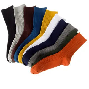 Effen geribbelde heren sokken, comfortabele katoenen casual lange sokken variatie set.