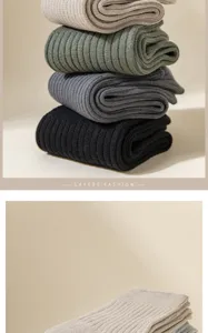 Men ribbed cotton socks detail view, casual solid color winter warm breathable daily wear.