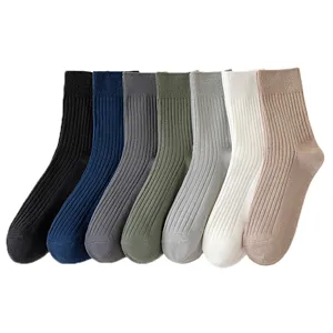 Men's ribbed cotton dress socks solid color casual crew socks multi-pack autumn winter