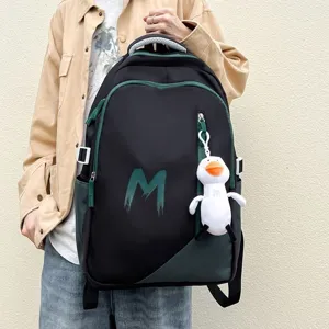 Large capacity casual men's backpack with cute duck pendant and stylish letter M print