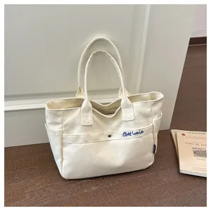 Korean style large capacity canvas shoulder bag casual tote handbag for women daily use detail view