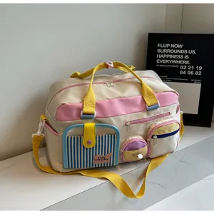 Dopamin-Farbblock-Segeltuchtaschen, große Kapazität Fitness-Reisetasche mit mehreren Taschen