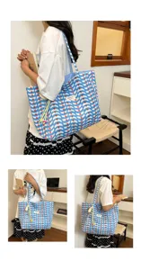 Borsa shopper in tela double-face stile coreano casual, grande capacità, borsa a spalla da donna.