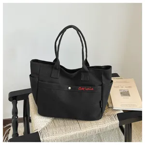 Large capacity black canvas tote bag Korean style shoulder bag casual everyday handbag student