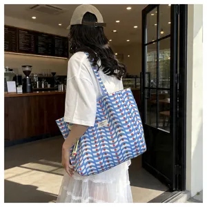 Borsa shopper in tela stile coreano grande capacità borsa a spalla casual da donna quotidiana