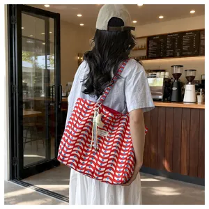 Borsa shopper in tela stile coreano grande capacità borsa a spalla donna tendenza quotidiana