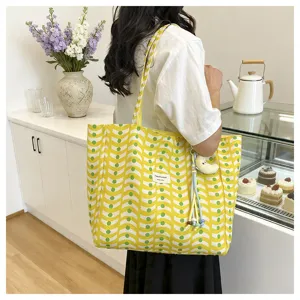 Borsa shopper in tela stile coreano casual, borsa a tracolla di grande capacità per donne.