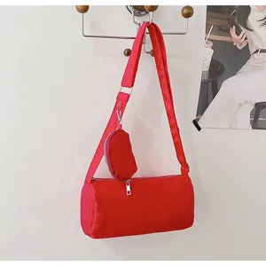 Red Oxford cloth pillow shoulder bag with small coin purse, casual commuting crossbody bag for women.