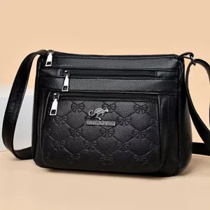 Women's Casual Soft Leather Crossbody Bag Fashion Solid Color Shoulder Bag Multi-Pocket Daily Commute Handbag