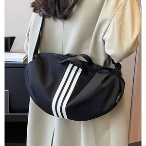 Large capacity women shoulder crossbody bag casual travel cloth bag with white stripes