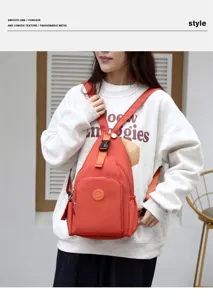 Convertible chest bag and backpack for women, waterproof nylon casual daypack orange