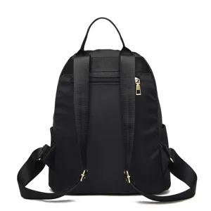 Women Black Oxford Cloth Backpack Casual Travel School Daypack with Metal Zippers