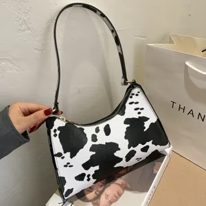 Black and white cow print leather underarm shoulder bag for women daily fashion style
