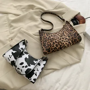 Trendy leopard and cow print underarm shoulder bags, minimalist PU leather mini handbags.