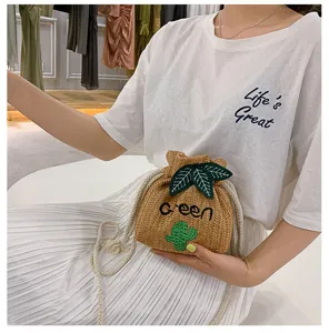 Cute straw bucket bag with cactus embroidery, perfect summer crossbody bag for women daily wear.