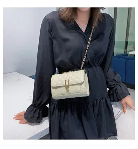 Elegant quilted chain crossbody bag for women, stylish small square shoulder bag.