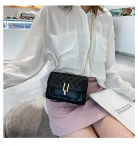 Black quilted crossbody chain bag for women elegant chic shoulder bag with metal lock
