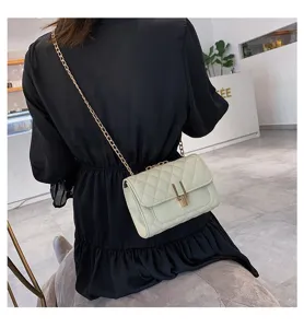 Quilted cross-body chain bag for women, elegant shoulder small square bag with metal clasp.