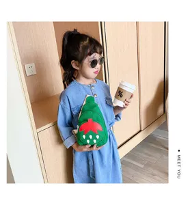 Cute kids canvas chest bag with strawberry design, perfect for little girls daily use.