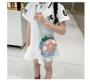 Cute kids mushroom house crossbody bag for girls, sweet cartoon toddler shoulder handbag.