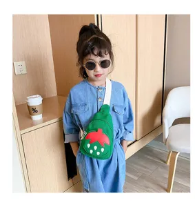 Kids canvas chest bag cute strawberry sling bag children's single shoulder backpack