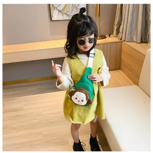 Cute kids canvas sling bag with cartoon monkey design, perfect for daily outdoor activities.
