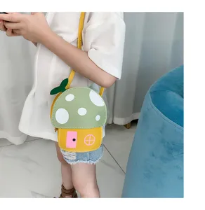 Cute cartoon mushroom house shape children crossbody bag, kids cute shoulder bag for girls.