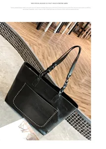 Stylish black PU leather shoulder tote bag with braided strap and large capacity daily use.