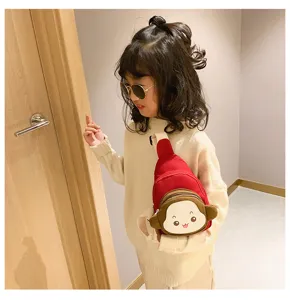 Kids canvas chest bag cute cartoon monkey shoulder bag stylish children crossbody bag