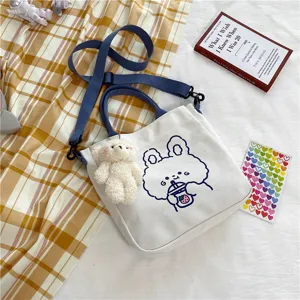 Canvas tote bag for women cute cartoon rabbit shoulder bag casual crossbody bag daily student