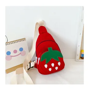 Kids cute strawberry canvas crossbody bag children adjustable strap casual chest bag