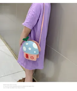 Cute kids mushroom house crossbody bag, cartoon style children shoulder bag for girls summer.