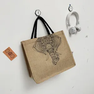 Women Cotton Linen Tote Bag Large Capacity Mandala Elephant Print Handbag Casual Shopping Shoulder Bag Travel Book Bag