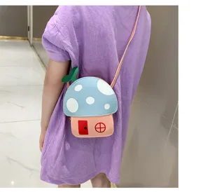 Cute cartoon mushroom house crossbody bag for kids, stylish shoulder bag for little girls.
