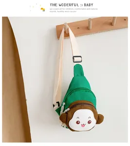 Kids canvas chest bag cute monkey cartoon shoulder bag children outdoor crossbody bag