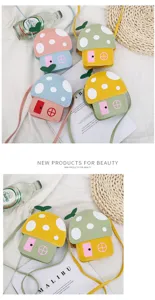 Cute mushroom house crossbody bag for kids, stylish cartoon shoulder bag with vibrant colors.