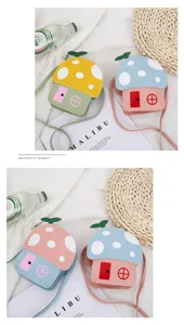 Cute cartoon mushroom house kids crossbody bag, lovely PU leather shoulder bag for little girls.