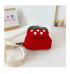 Cute red strawberry canvas crossbody bag for kids, small chest bag and cute shoulder bag.